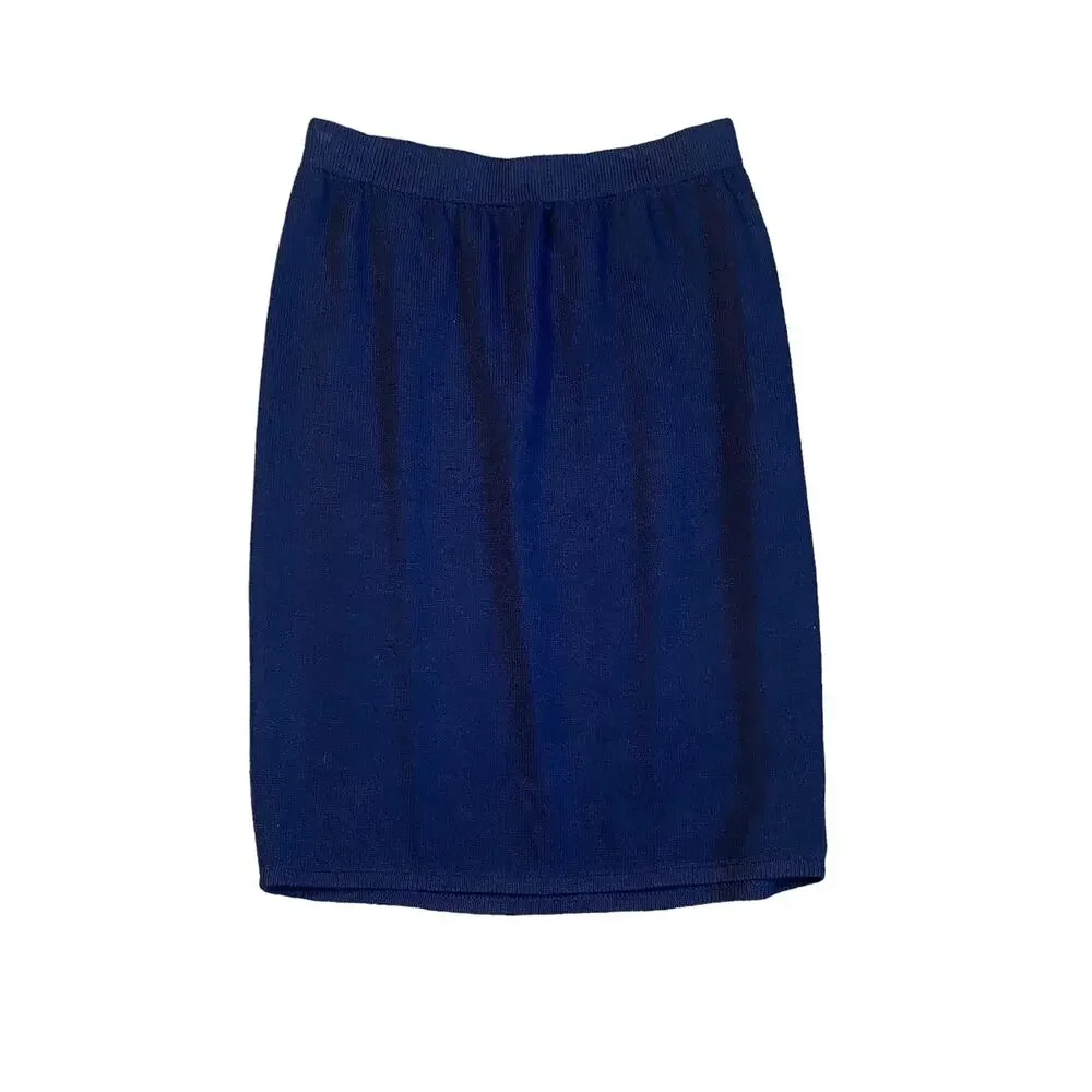 Vintage St. John Collection Marie Gray Navy Blue Wool Sweater Skirt Size 12 - Picture 1 of 5